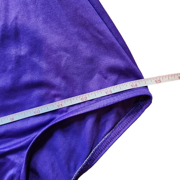 Vintage 1980s swimsuit one-piece purple and aqua modest cut size 10 - Picture 9 of 10